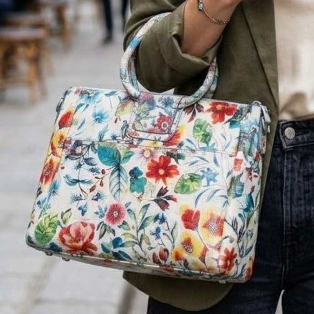 NWT HOBO Sheila Medium Satchel Botanic Print Floral Leather Handbag Dust Bag